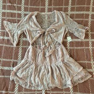 Free People Lace Midi Dress in Light Pink